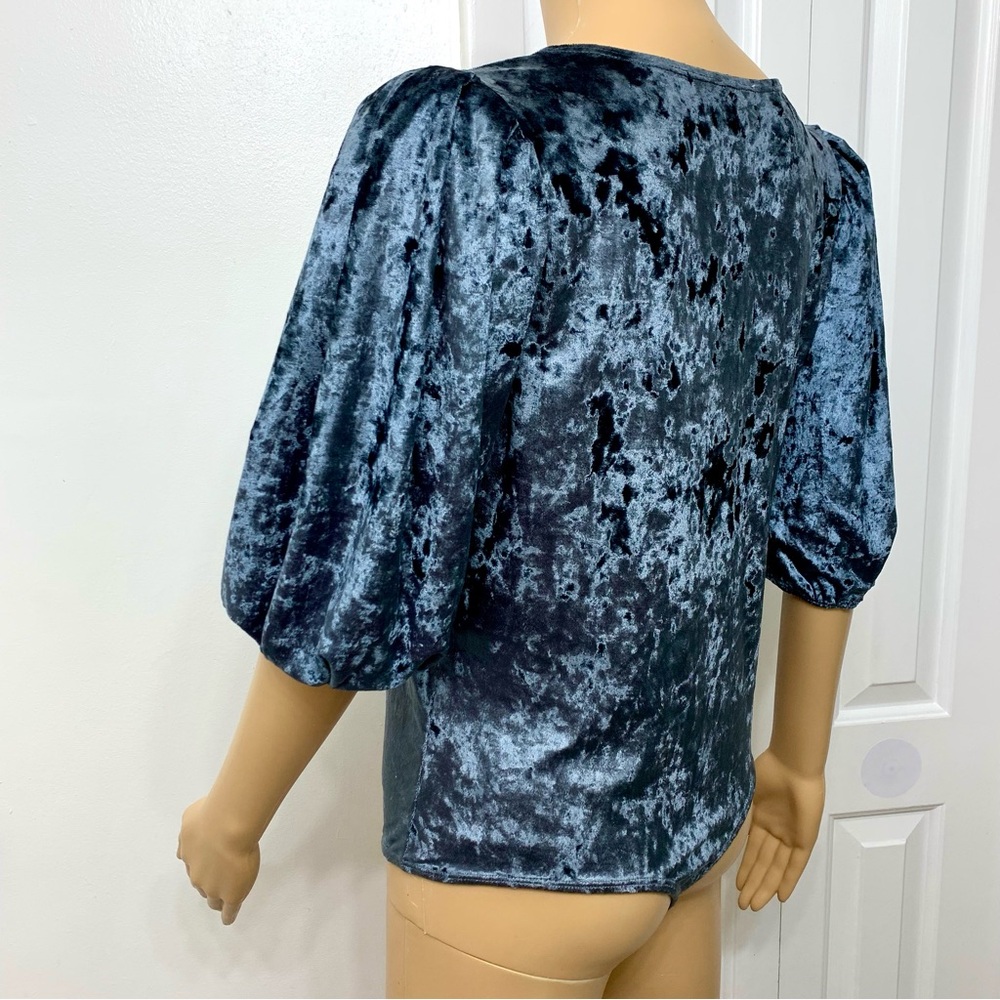 Free People Don't You Wish Velvet Grey Bodysuit Top Blouse women’s size L - Picture 6 of 12